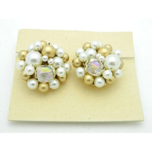 Japan Gold Cream Acrylic AB Crystal Bead Clip-On